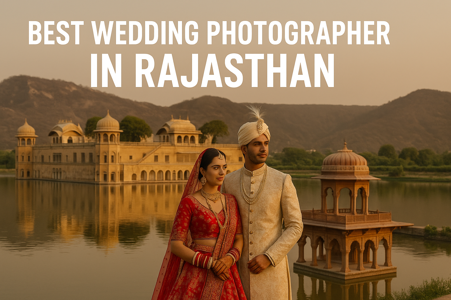 Royal Indian couple at Jal Mahal by best wedding photographer in Rajasthan