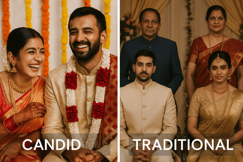 Couple reviewing wedding photographer’s portfolio for wedding photography near me